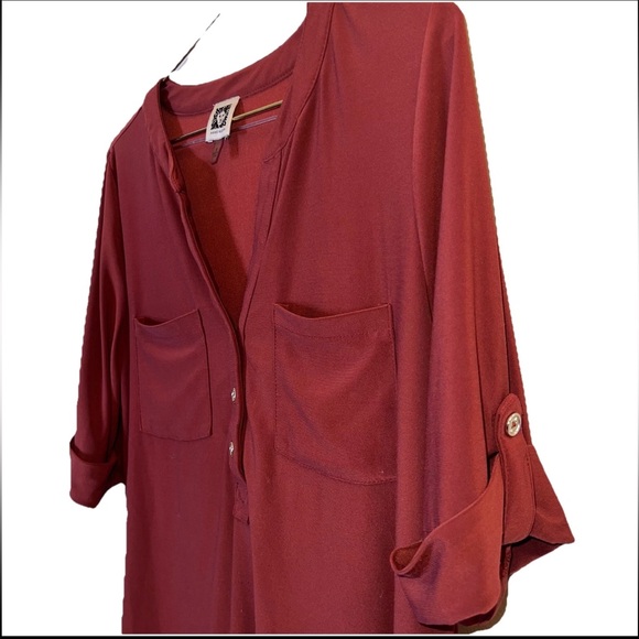 Anne Klein Rust Roll Tab Sleeve Blouse Size M Career Work Top - Picture 3 of 7